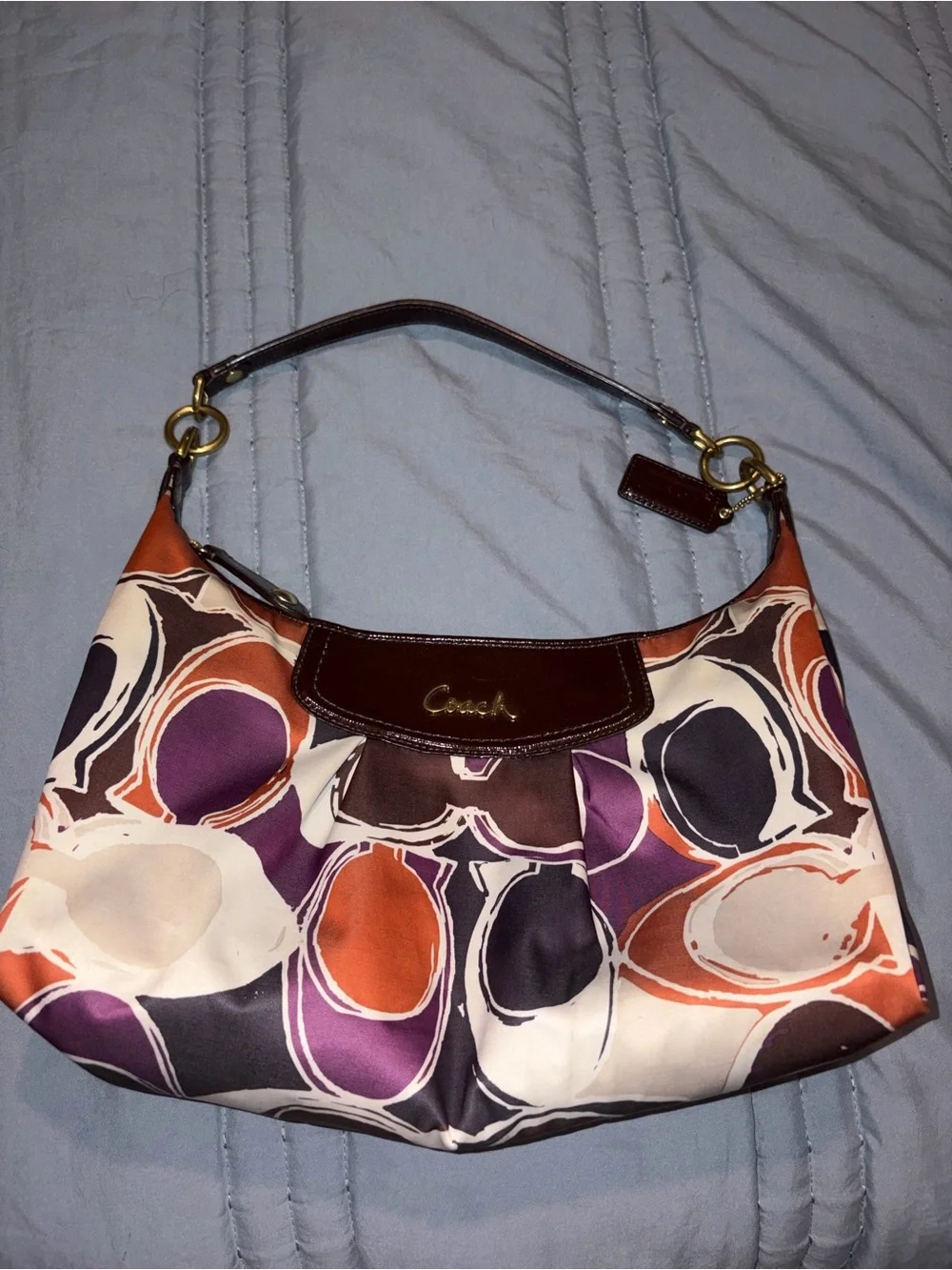 Coach Ashley Satin Shoulder Bag in Purple, Orange, Cream & Brown
